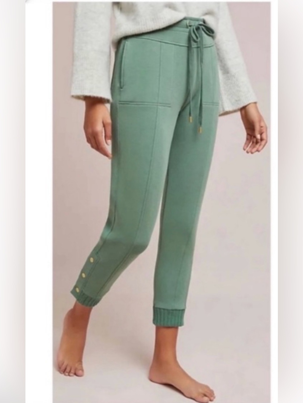 SATURDAY SUNDAY Sage Green DYLAN cropped Jogger Pants with Button Cuff size S